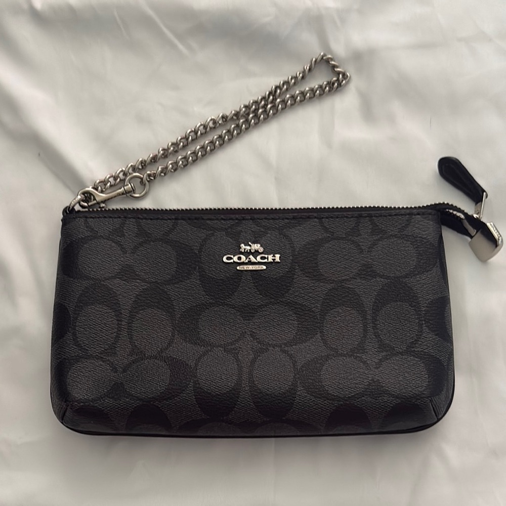Coach Signature Black Wristlet with Chain